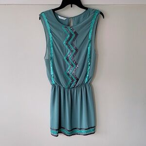 Promod Sage Green Sequin Sleeveless Mini Dress